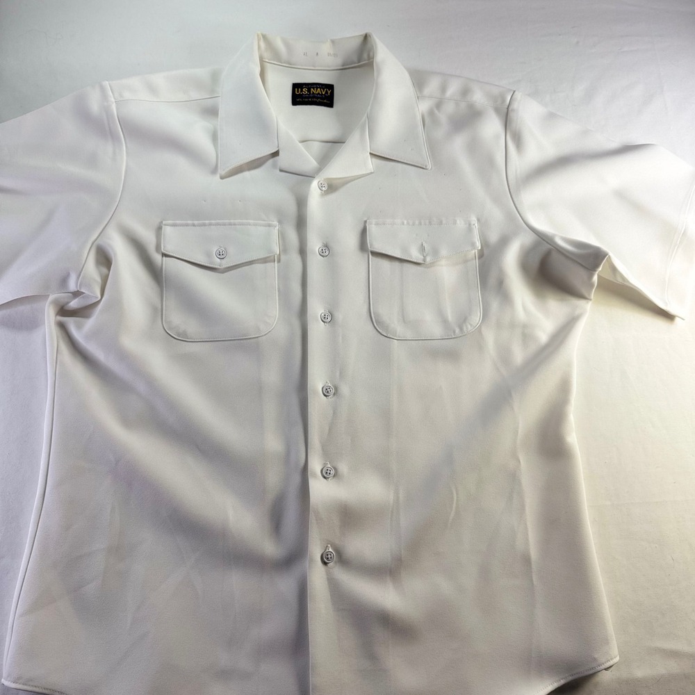 US Navy Original Creighton White Short Sleeve Utility Shirt Men XL 09/05 vintage
